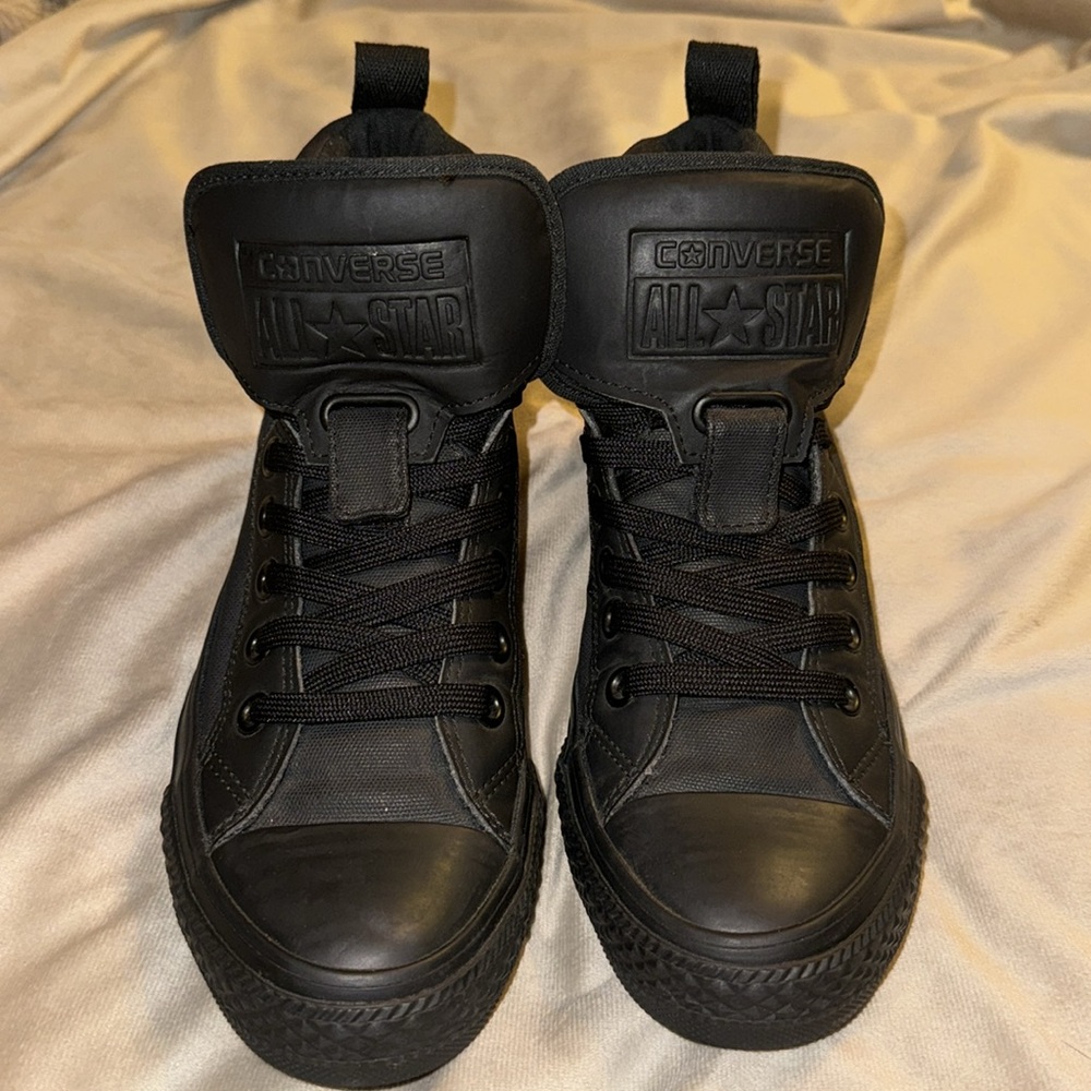 Converse All Star High Top Black on Black Canvas Rubber Shoes 144662C W6